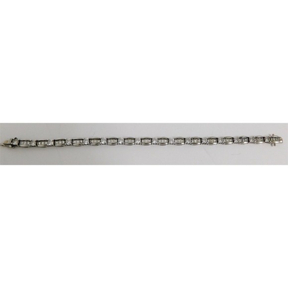 .925 Silver Round and Baguette Cubic‎ Zirconia Tennis Bracelet 15.16g